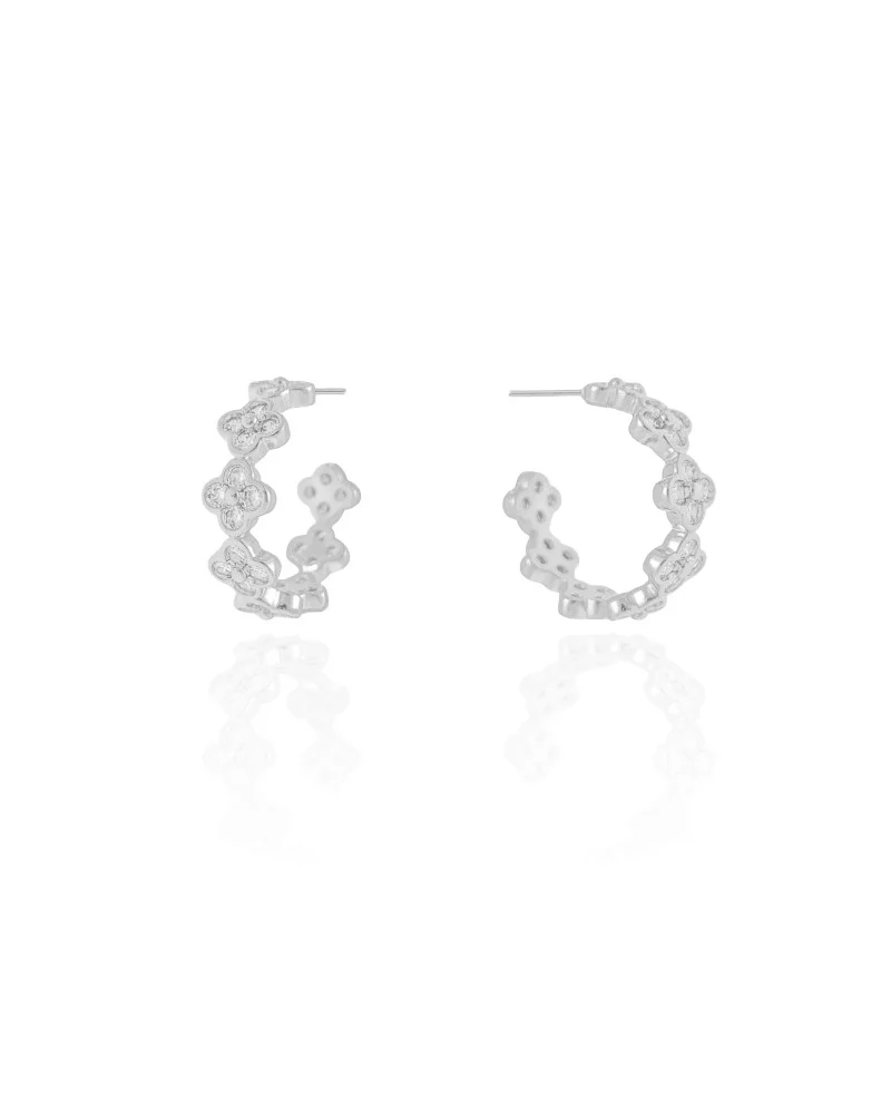 Brinco Argola Flores Cravejadas Cristal