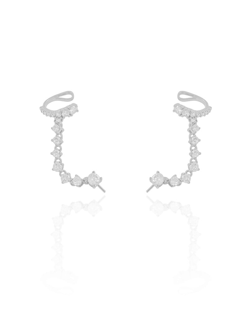 Ear Line Pontos Cristal Ródio Branco