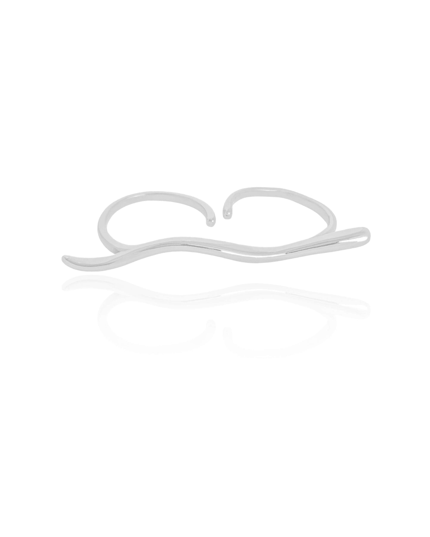 Anel Ajustável Dois Dedos Cobra  Ródio Branco
