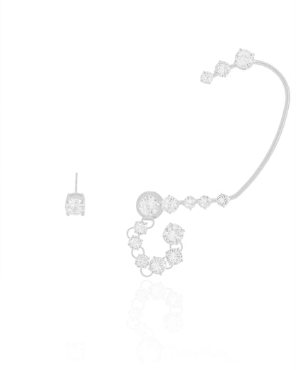 Ear Cuff Franja Pontos de Luz Cristal Ródio Branco