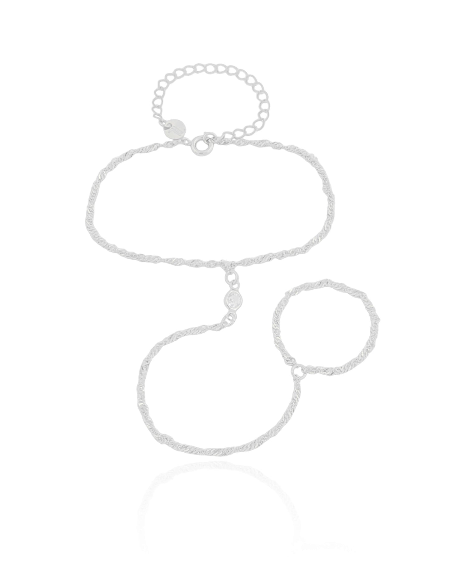 Pulseira Hand Chain Singapura Ródio Branco