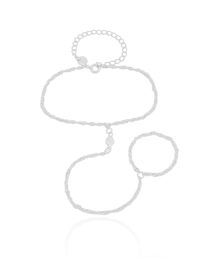 Pulseira Hand Chain Singapura Ródio Branco