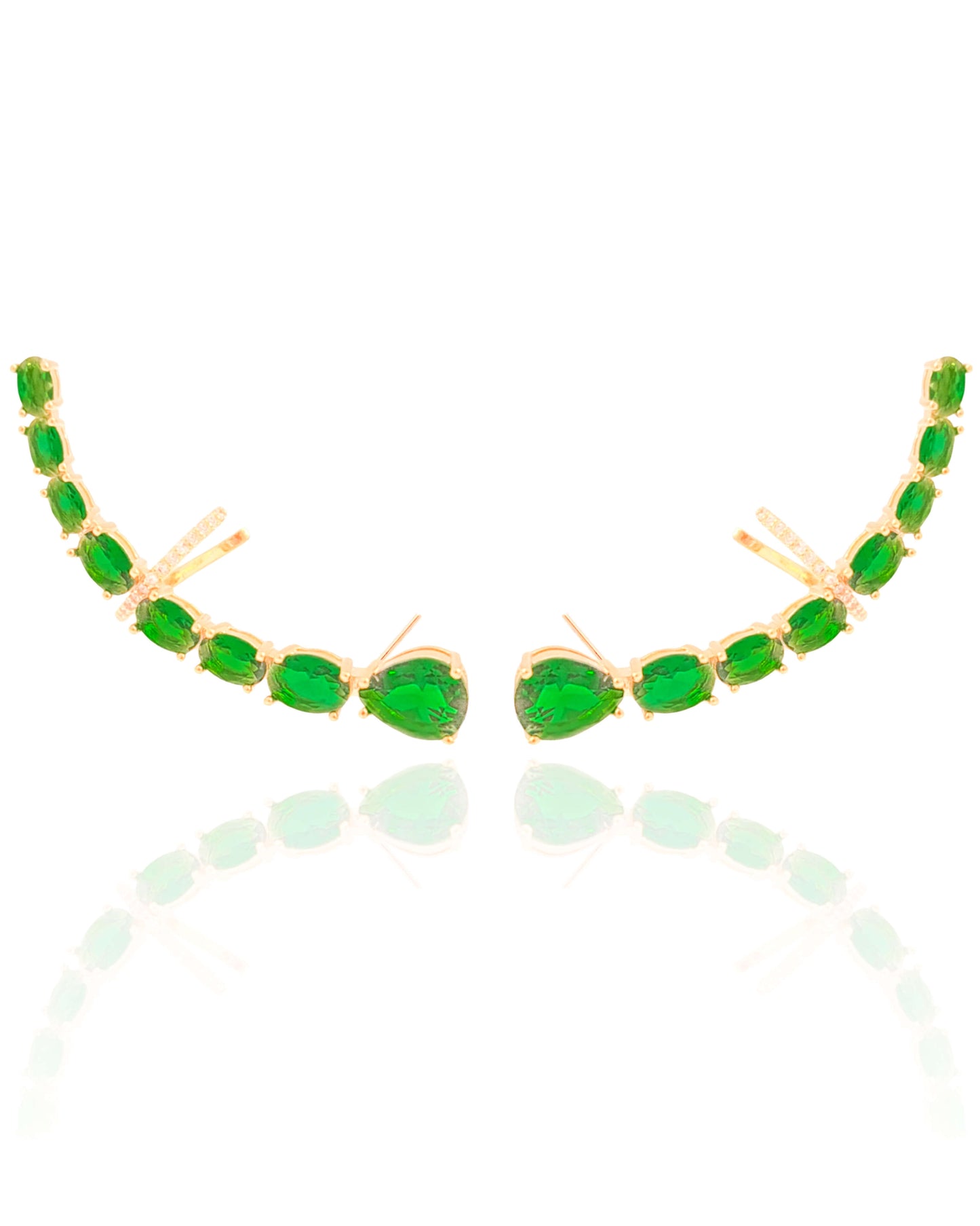 Ear Cuff Pontos de Luz Ovais Esmeralda Cravejado Cristal