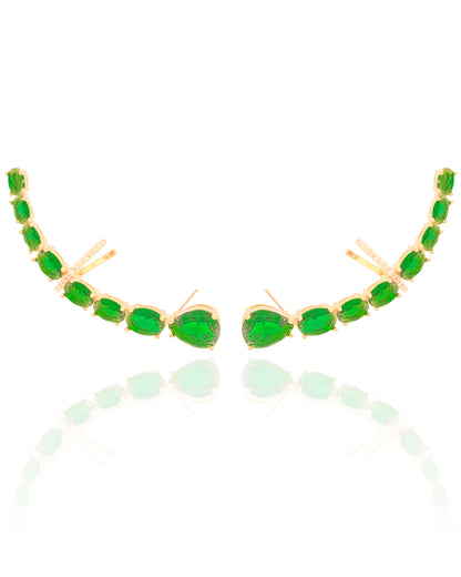 Ear Cuff Pontos de Luz Ovais Esmeralda Cravejado Cristal