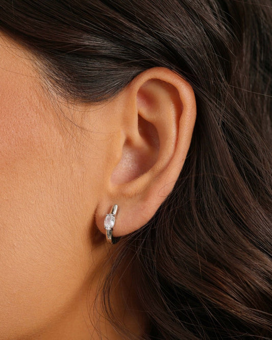 Brinco Argola Click Oval Cristal Ródio Branco