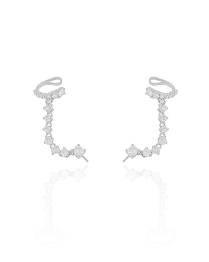 Ear Line Pontos Cristal Ródio Branco