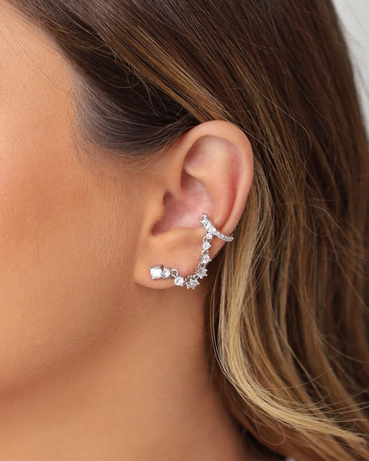 Ear Line Pontos Cristal Ródio Branco