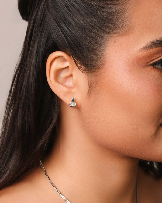 Brinco Quadrado Ponto de Luz Cristal Ródio Branco