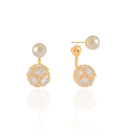 Ear Jacket Pérola Bola Cravejada 2.3 cm Banhado a Ouro 18K