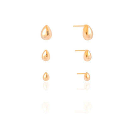 Trio Gotas Lisas Banhado a Ouro 18K