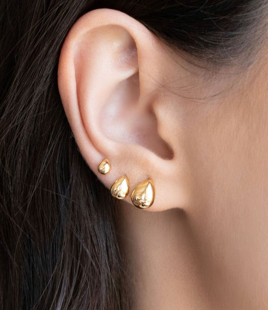 Trio Gotas Lisas Banhado a Ouro 18K