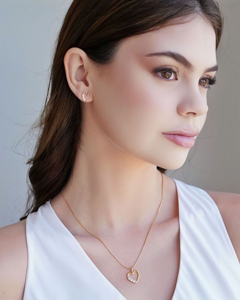 Conjunto Coração Ponto de Luz Banhado a Ouro 18K
