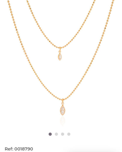 Fio Duplo Bolinhas Cristal Banhado a Ouro 18K